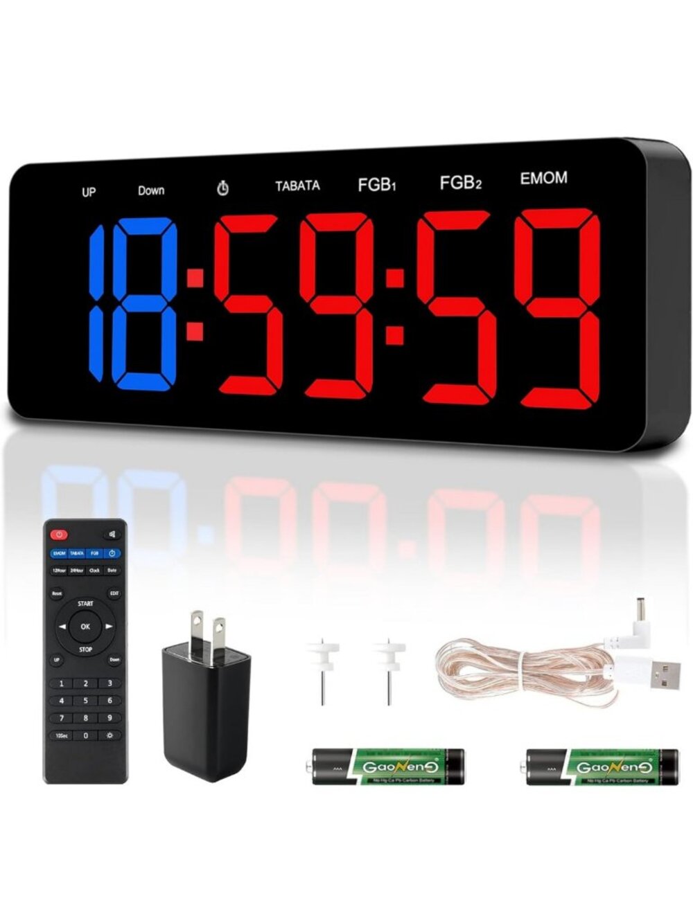 2-in-1 Digital Clock & Gym Timer for Tabata/FGB/EMOM Interval Workout